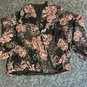 Floral crossover front women’s blouse